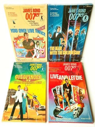 Four official James Bond role-playing games, with accompanying book. Comprising; You Only Live Twice (1984, ISBN 0-912515-08-2), Live and Let Die (1984, ISBN 0-912515-09-0), Goldfinger II: The Man with the Midas Touch (1985, ISBN 0-912515-12-0), The Man with the Golden Gun (1985, ISBN 0-912515-13-9), Thrilling Locations (1985, book, ISBN 0-912515-10-4)