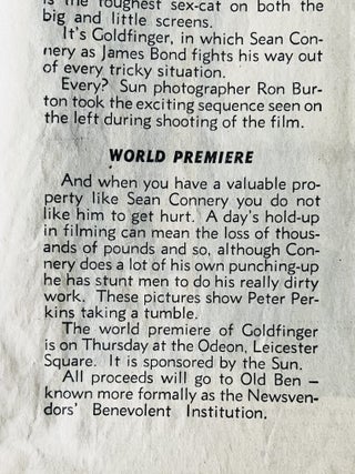 'Goldfinger' editorial in 'The Sun' newspaper, Tuesday September 15th, 1964.