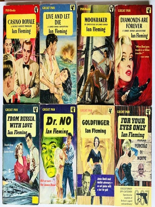 Complete Paperback First Editions of Ian Fleming's James Bond Novels. Comprising: Casino Royale, Live and Let Die, Moonraker, Diamonds Are Forever, From Russia With Love, Dr. No, Goldfinger, For Your Eyes Only (short stories inc. From A View To A Kill, Quantum of Solace), Thunderball, The Spy Who Loved Me, On Her Majesty's Secret Service, You Only Live Twice, The Man With the Golden Gun, Octopussy and The Living Daylights (short stories).