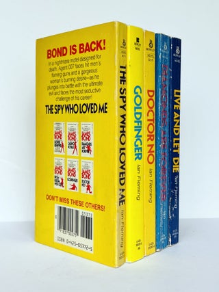 Group of Berkley series uniform James Bond paperbacks. Comprising: Live and let Die, Diamonds Are Forever, Doctor No, Goldfinger, The Spy Who Loved Me.