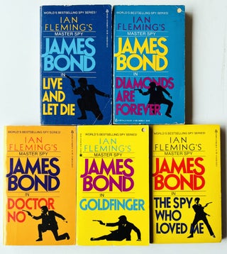 Group of Berkley series uniform James Bond paperbacks. Comprising: Live and let Die, Diamonds Are Forever, Doctor No, Goldfinger, The Spy Who Loved Me.