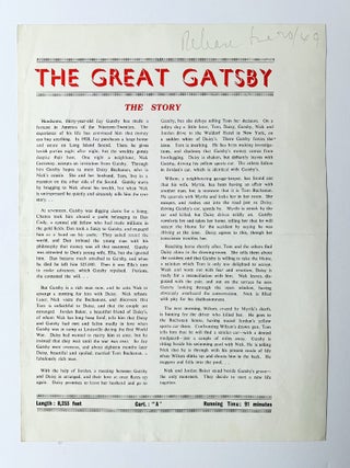 The Great Gatsby. Tender is the Night. Film synopsis.