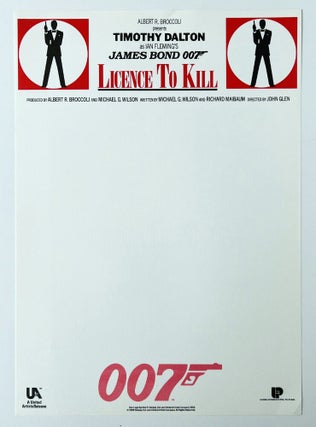 Licence To Kill. Production-headed notepaper.