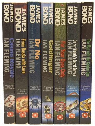 Group of Coronet Paperback editions of the James Bond series comprising Casino Royale, From Russia With Love, Dr. No, Goldfinger, For Your Eyes Only, On Her Majesties Secret Service, The Man with the Golden Gun.