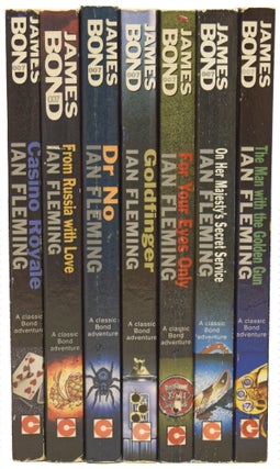 Group of Coronet Paperback editions of the James Bond series comprising Casino Royale, From Russia With Love, Dr. No, Goldfinger, For Your Eyes Only, On Her Majesties Secret Service, The Man with the Golden Gun.