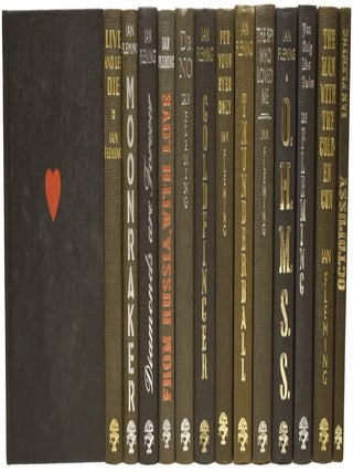 Complete James Bond series comprising Casino Royale (1959 printing), Live and Let Die (1966), Moonraker (1965), Diamonds Are Forever (1979), From Russia With Love (1962), Dr. No (1958), Goldfinger (1965), For Your Eyes Only (short stories inc. From A View To A Kill, 1965), Thunderball (1983), The Spy Who Loved Me (1965), On Her Majesties Secret Service (1964), You Only Live Twice (1964), The Man with the Golden Gun (1965), Octopussy and The Living Daylights (short stories, 1966). [Three FIRST EDITIONS].